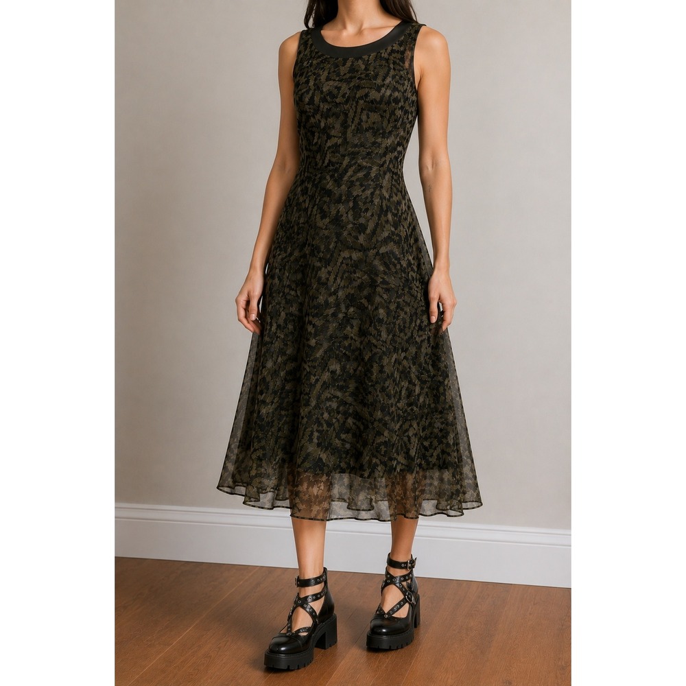 Green Whimsigoth Sheer Chiffon Midi Dress Petite 10P Ethereal Forest Fairy Boho